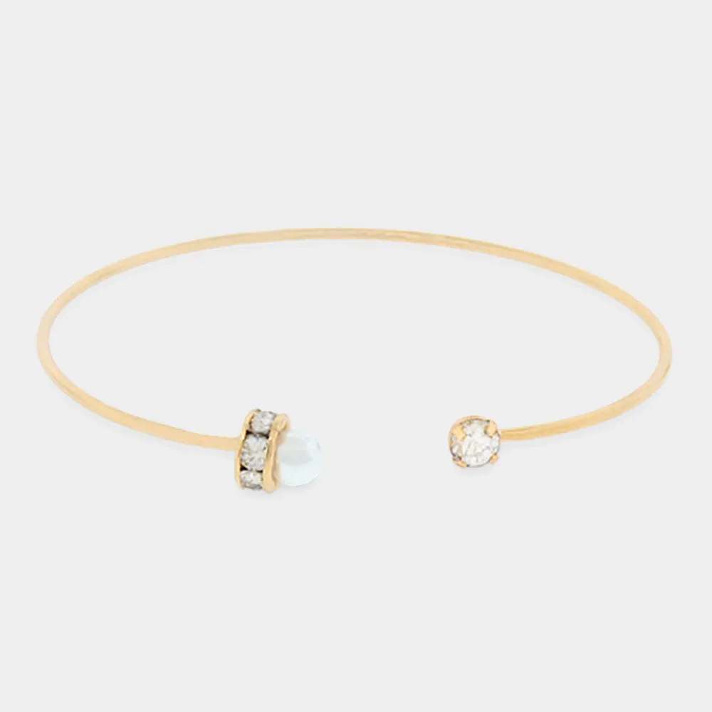 iLLASPARKZ Brass Metal Pearl Stone Tip Cuff Bracelet