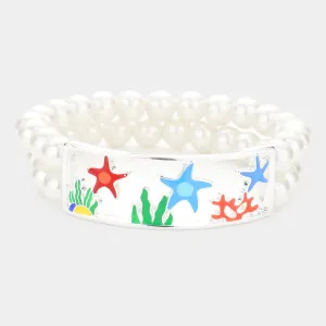 iLLASPARKZ Enamel Starfish Coral Accented Double Layered Pearl Stretch Bracelet