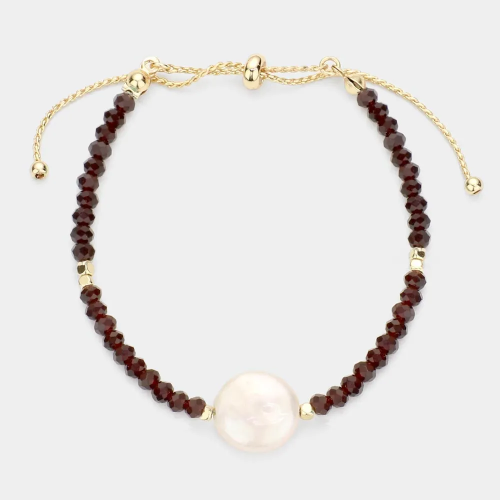 iLLASPARKZ Freshwater Pearl Accented Faceted Pull Tie Cinch Beaded Bracelet