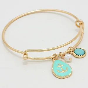 iLLASPARKZ Lacquered Enamel Pearl Anchor Bangle Hook Bracelet