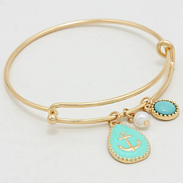 iLLASPARKZ Lacquered Enamel Pearl Anchor Bangle Hook Bracelet