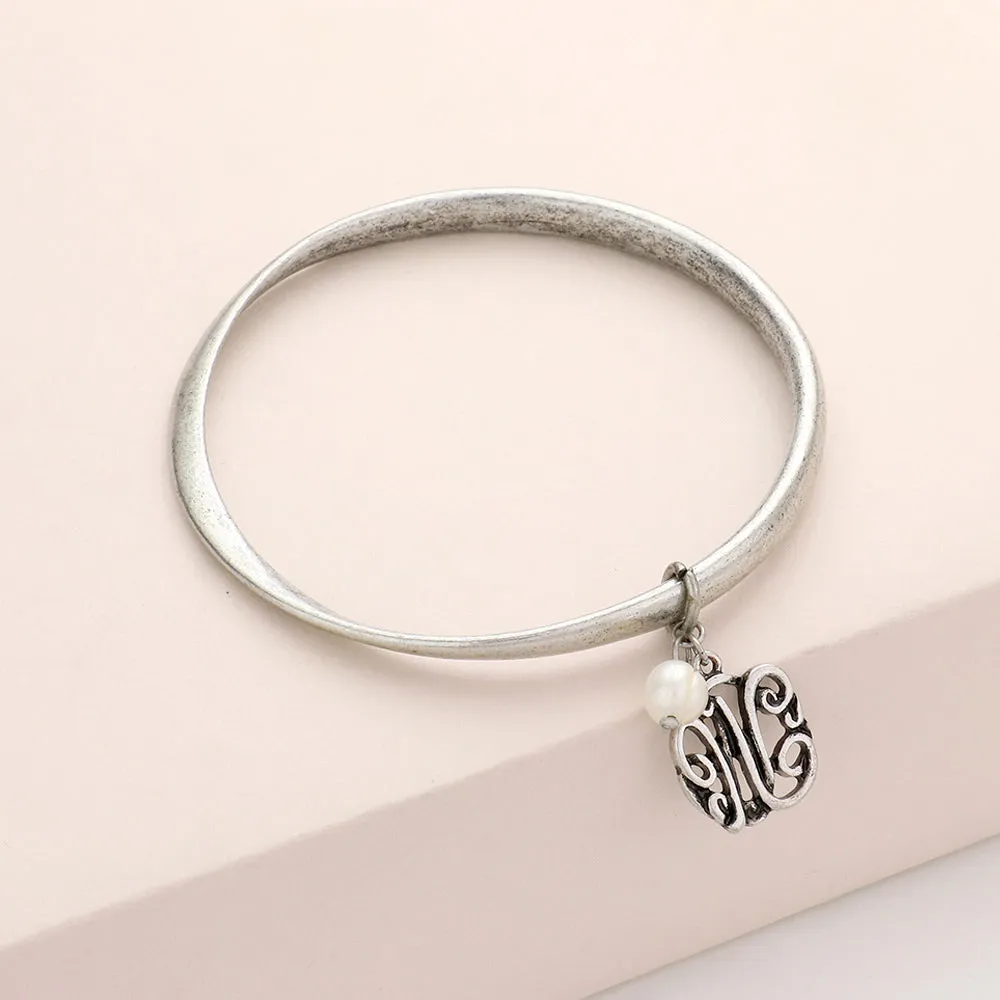 iLLASPARKZ -W- Monogram Pearl Charm Bangle Bracelet