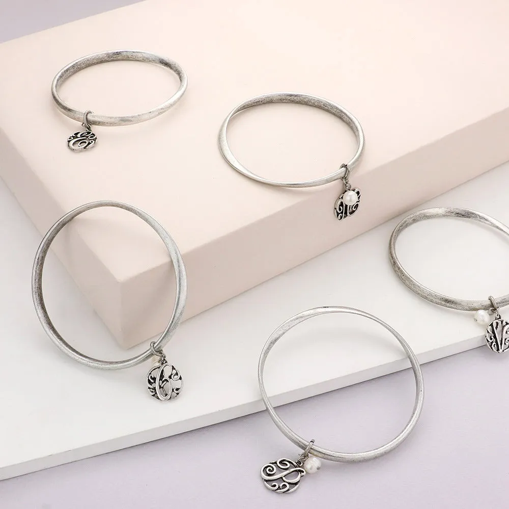 iLLASPARKZ -W- Monogram Pearl Charm Bangle Bracelet