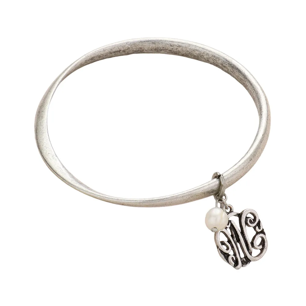 iLLASPARKZ -W- Monogram Pearl Charm Bangle Bracelet