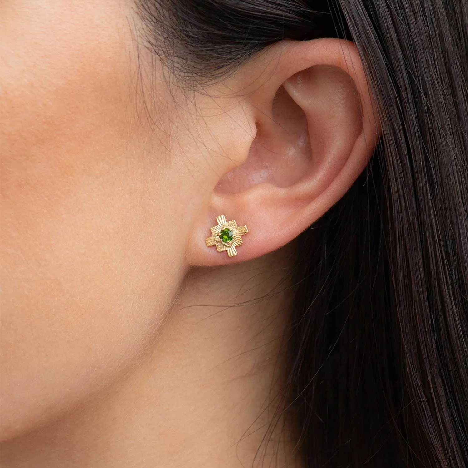 INKA Stud Earrings Gold Plated with Chrome Diopside