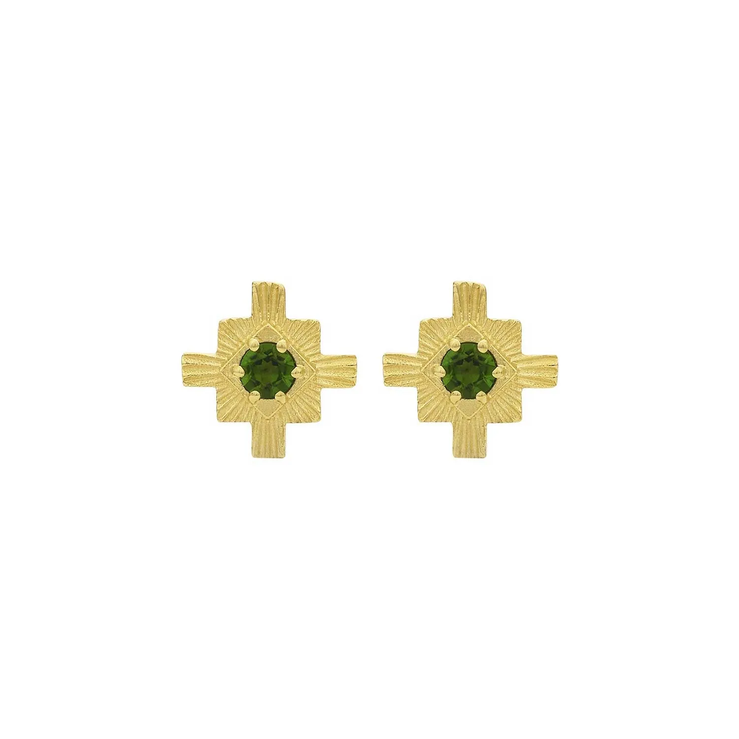 INKA Stud Earrings Gold Plated with Chrome Diopside
