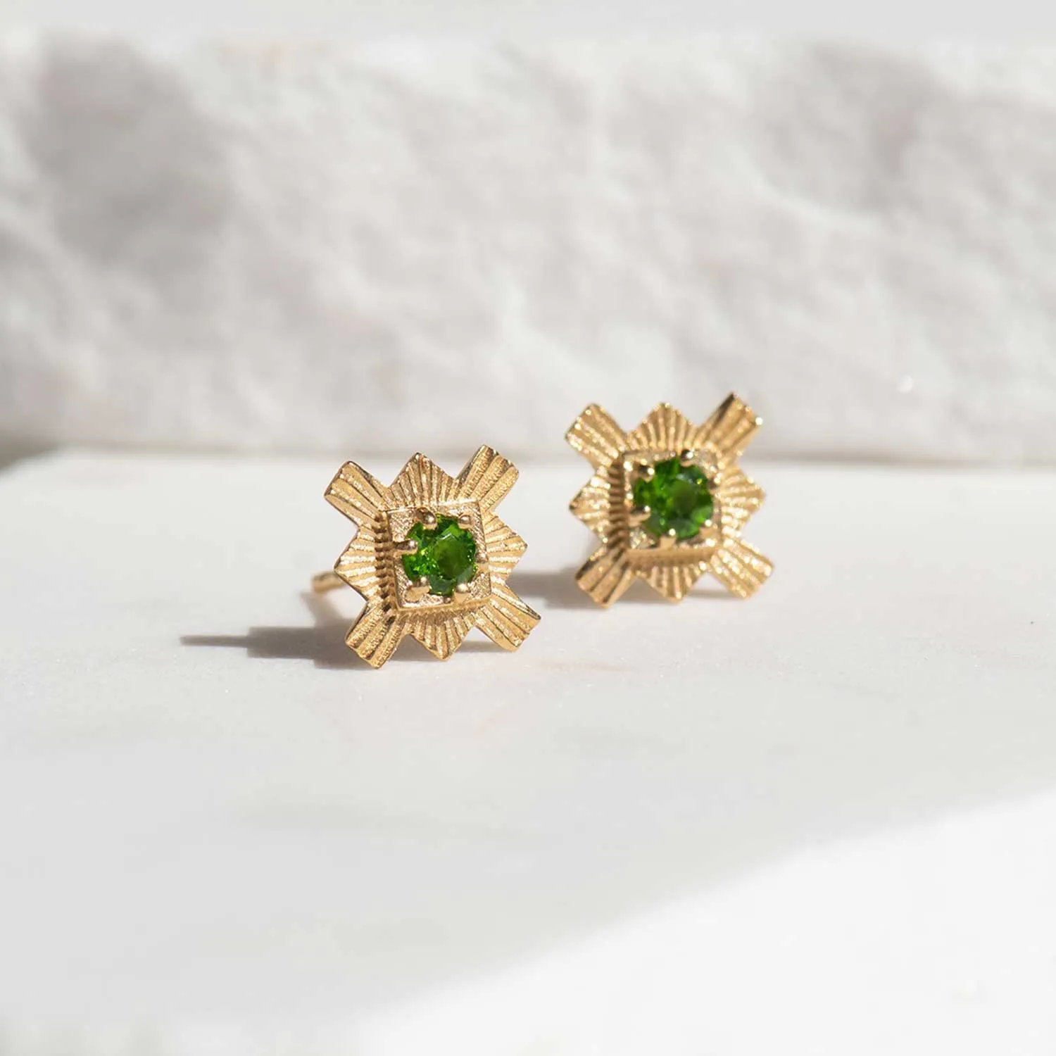 INKA Stud Earrings Gold Plated with Chrome Diopside