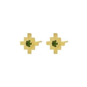 INKA Stud Earrings Gold Plated with Chrome Diopside