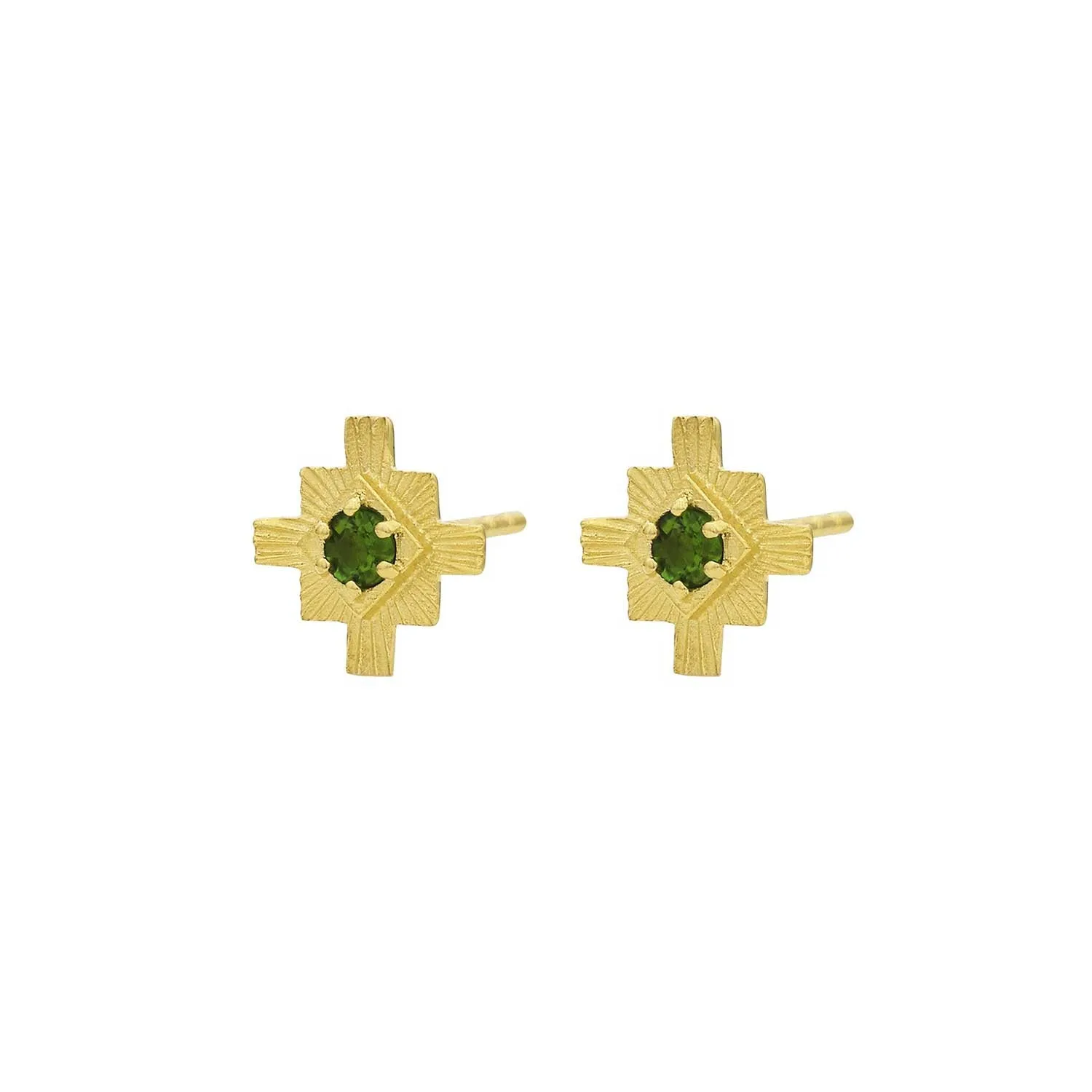INKA Stud Earrings Gold Plated with Chrome Diopside