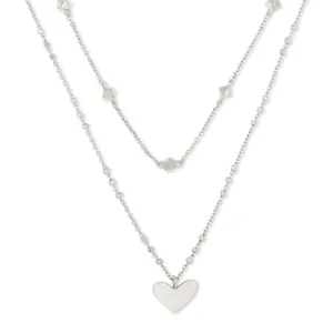 Kendra Scott Ari Heart Multi Strand Layered Necklace, Rhodium-Plated