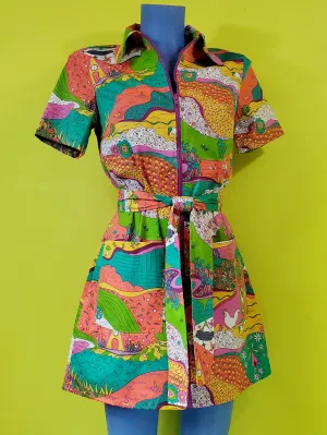 Landscape Print Mini Dress in Emerald by Blue Platypus
