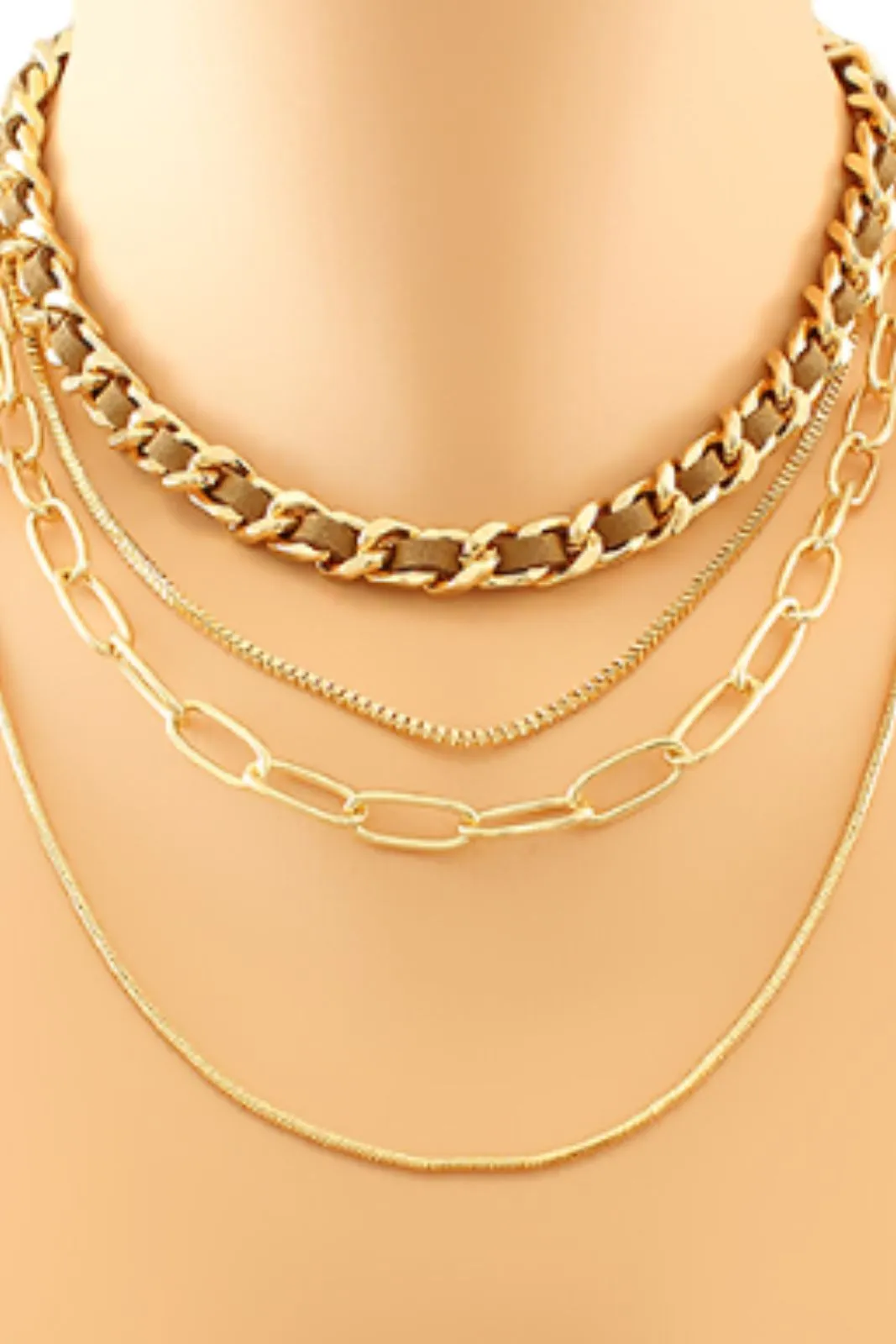 Leyton Leather Wrapped Chain Layer Choker