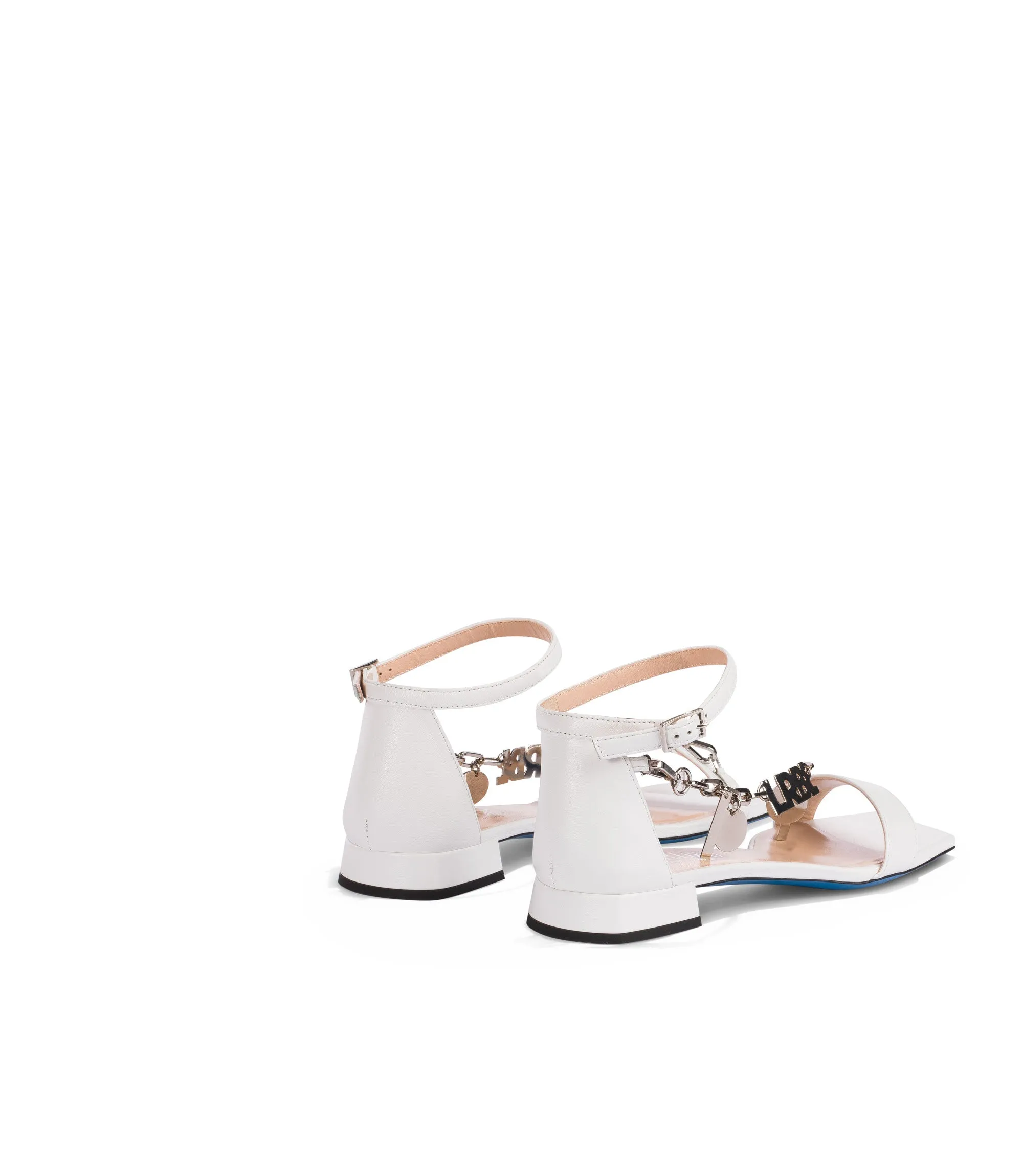Logo-chain detail white nappa leather sandals