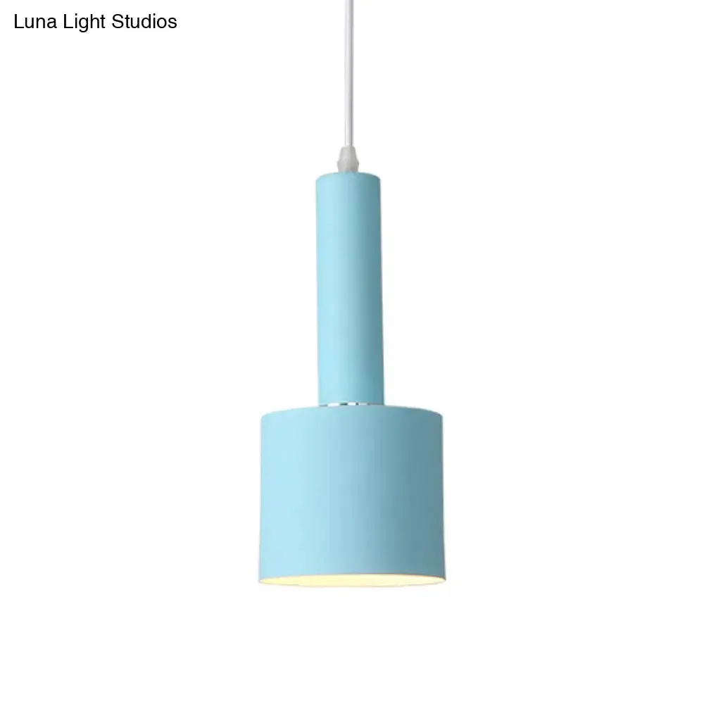 Macaron 1-Light Blue Finish 2-Layer Tube Metal Hanging Light Kit, Ceiling Pendant Lamp for Table