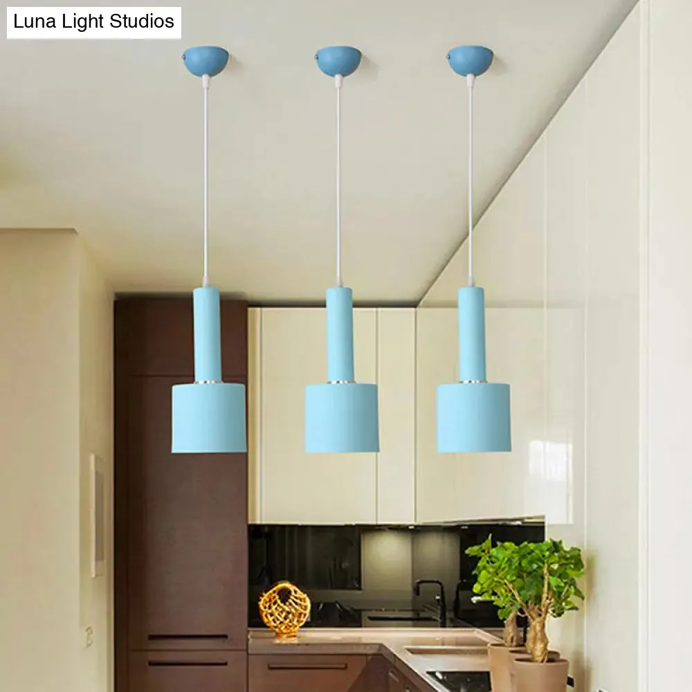Macaron 1-Light Blue Finish 2-Layer Tube Metal Hanging Light Kit, Ceiling Pendant Lamp for Table