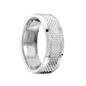 MANLIUS White Carbon Fiber Inlay Tungsten Ring with Polished & Brushed Finish - 8mm