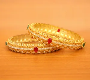 MATT GOLD LOOK CZ RUBY & EMERALD LOOK BANGLES