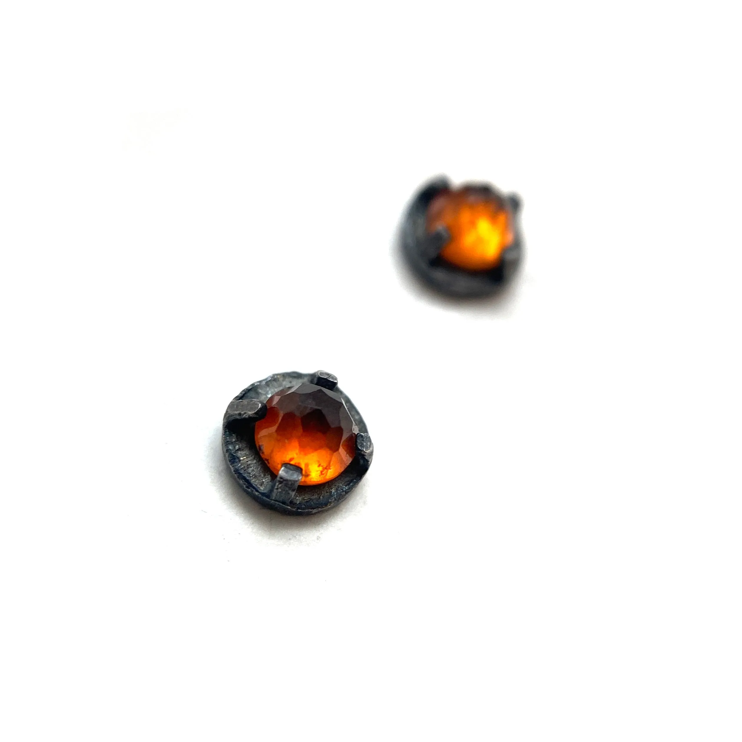 Mini Carved Studs - Hessonite Garnet