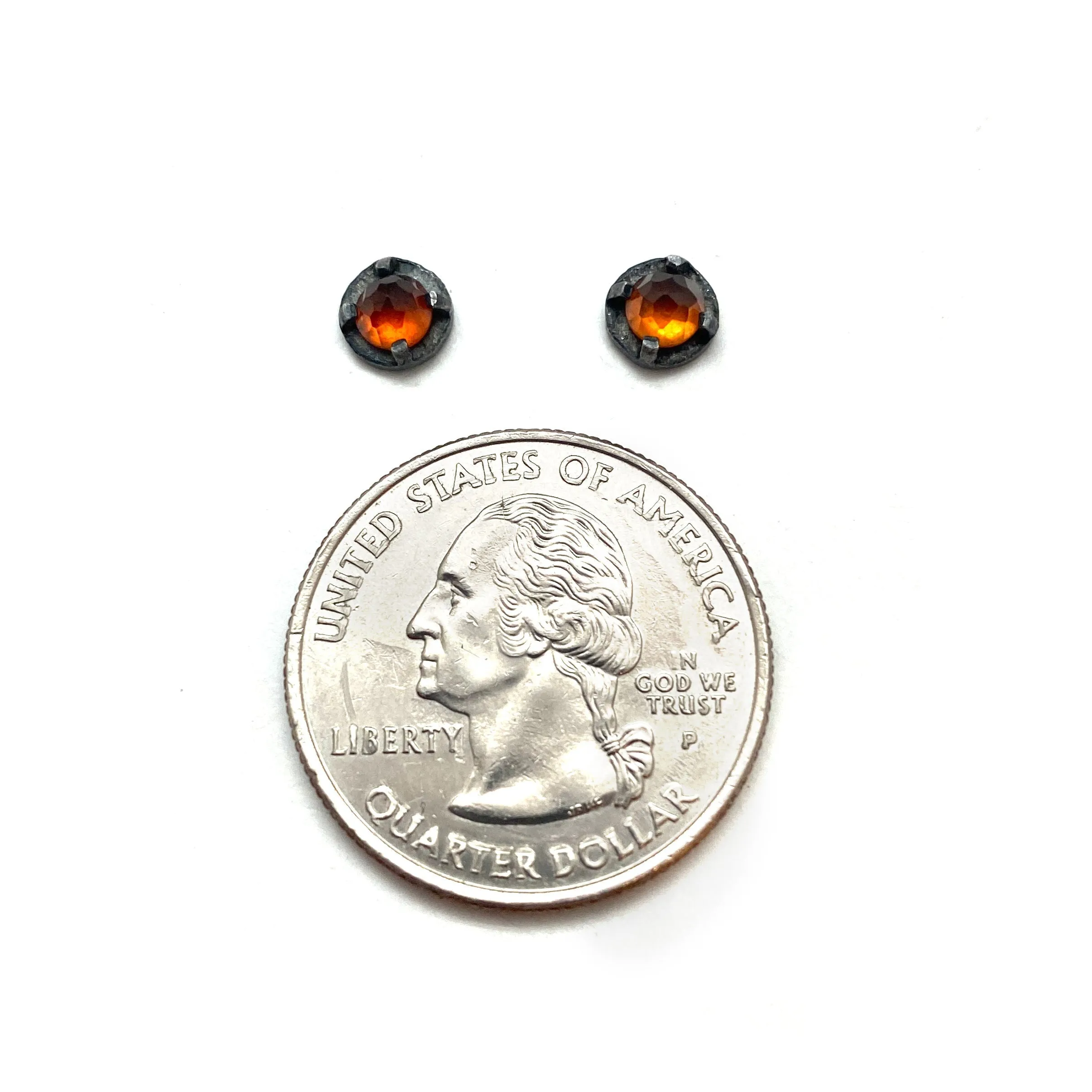 Mini Carved Studs - Hessonite Garnet