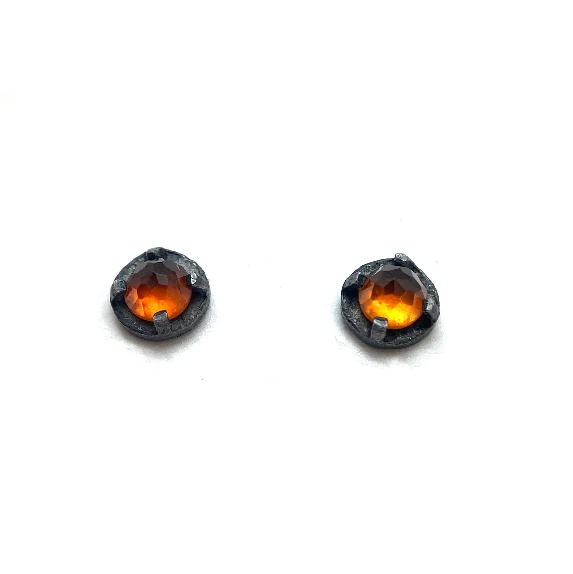 Mini Carved Studs - Hessonite Garnet