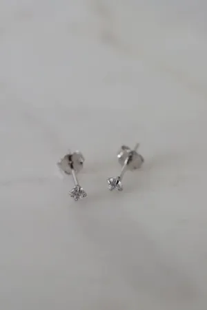 Mini Rock Stud Earrings Clear Silver