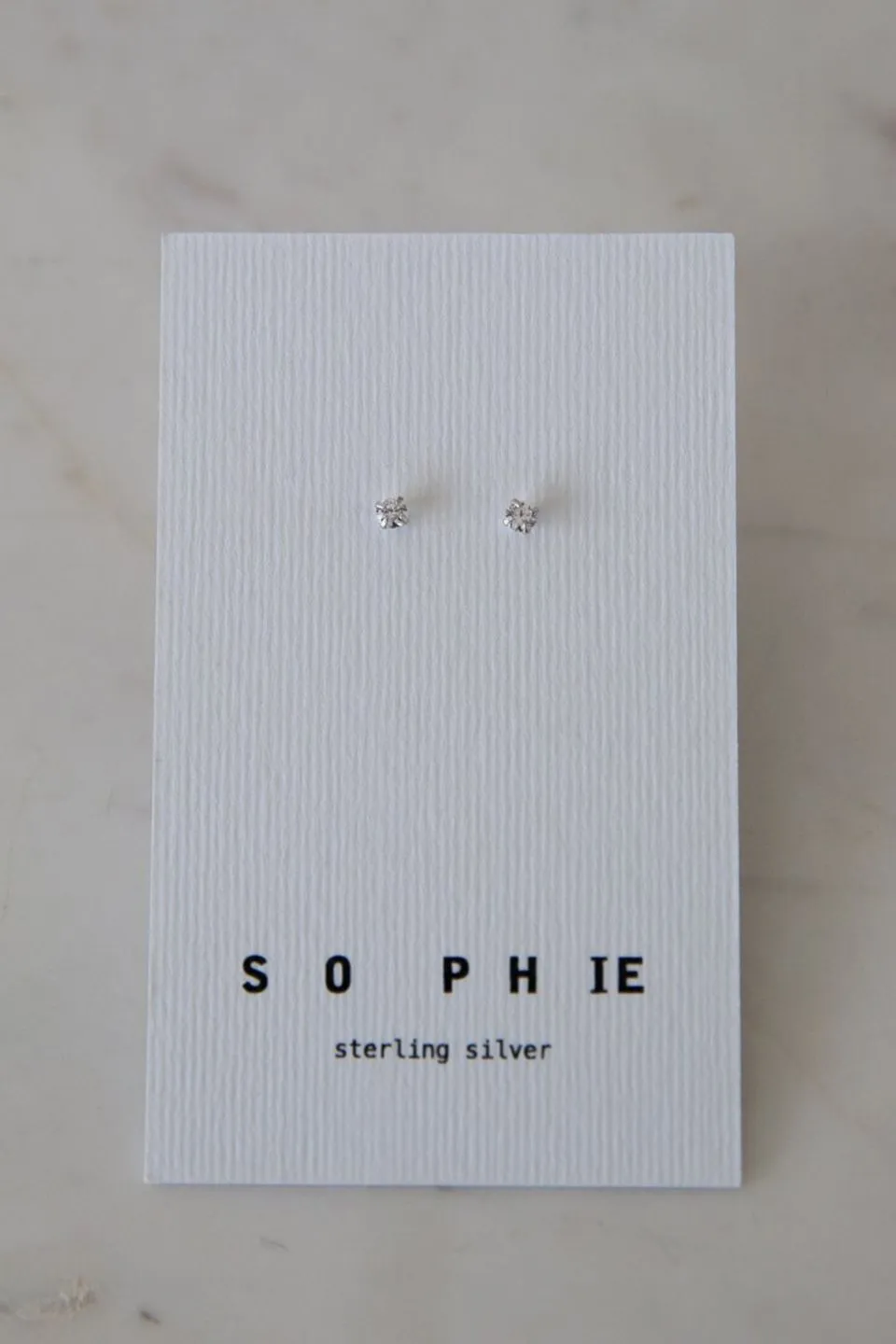 Mini Rock Stud Earrings Clear Silver