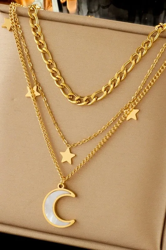 Moon And Stars Layered Necklace Gold