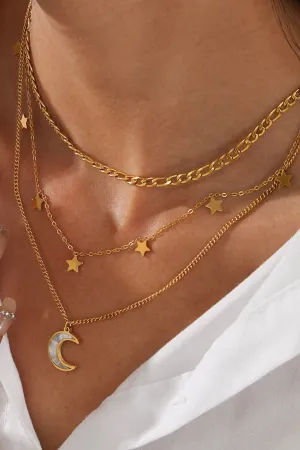 Moon And Stars Layered Necklace Gold