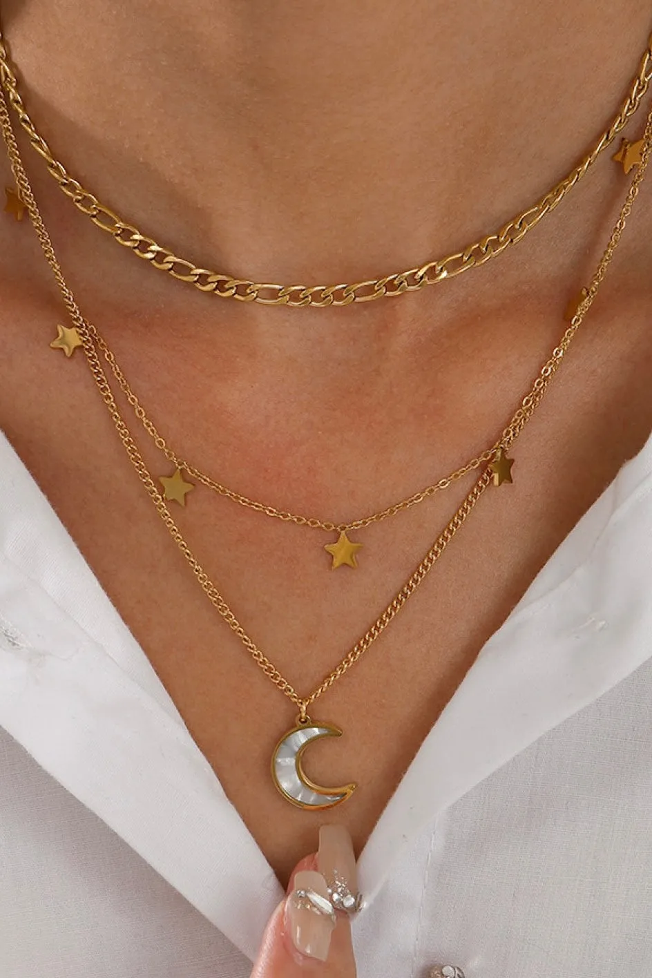 Moon And Stars Layered Necklace Gold
