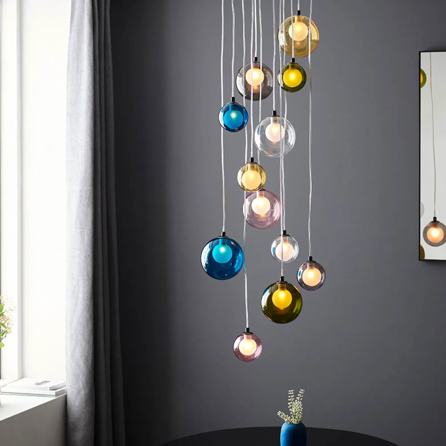Multi-coloured Glass 12 Light Cluster Pendant - ID 12116