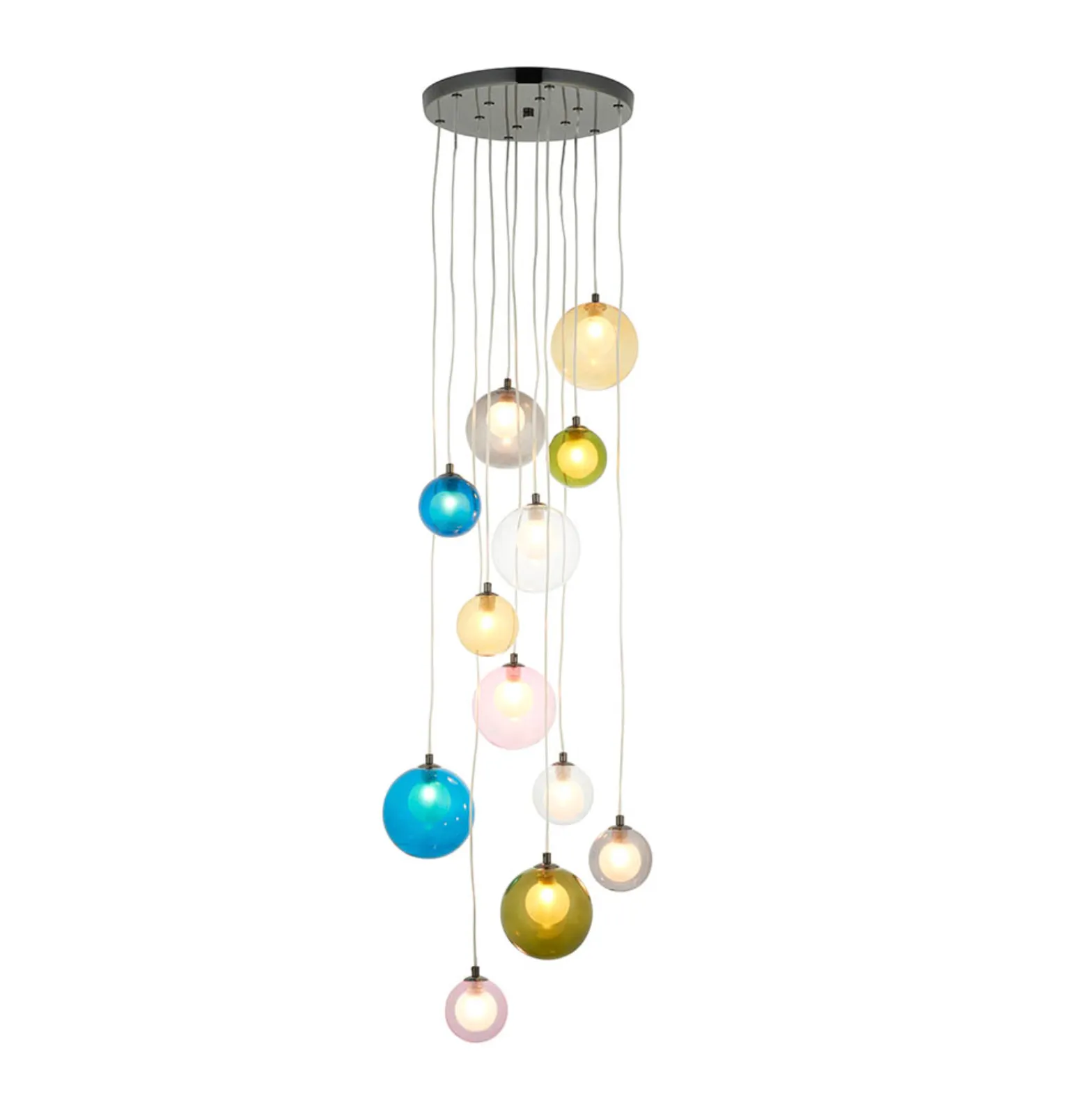 Multi-coloured Glass 12 Light Cluster Pendant - ID 12116