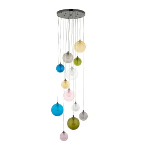 Multi-coloured Glass 12 Light Cluster Pendant - ID 12116