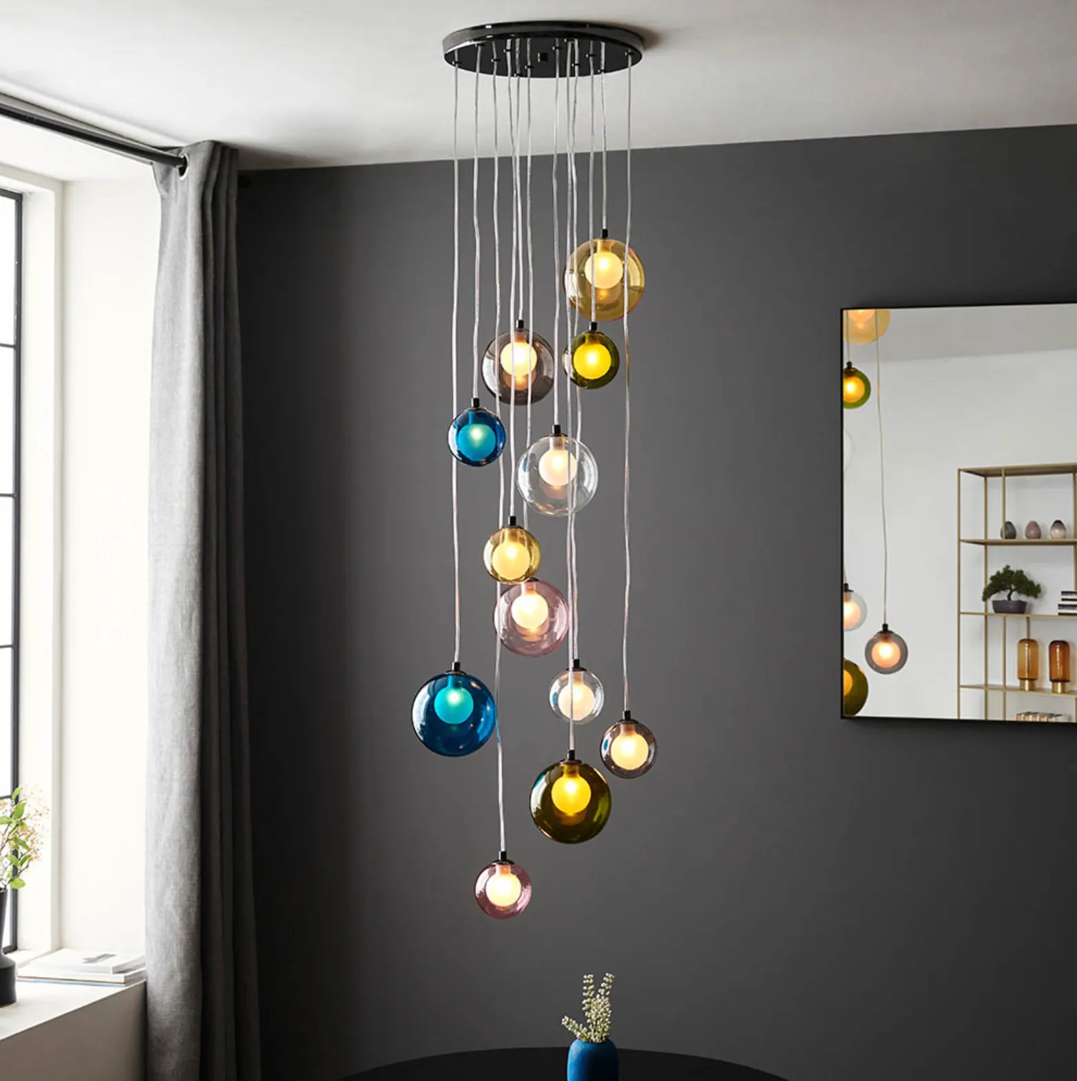 Multi-coloured Glass 12 Light Cluster Pendant - ID 12116