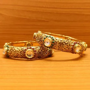 MULTICOLOUR ANTIQUE LOOK KUNDAN OPENABLE BANGLES