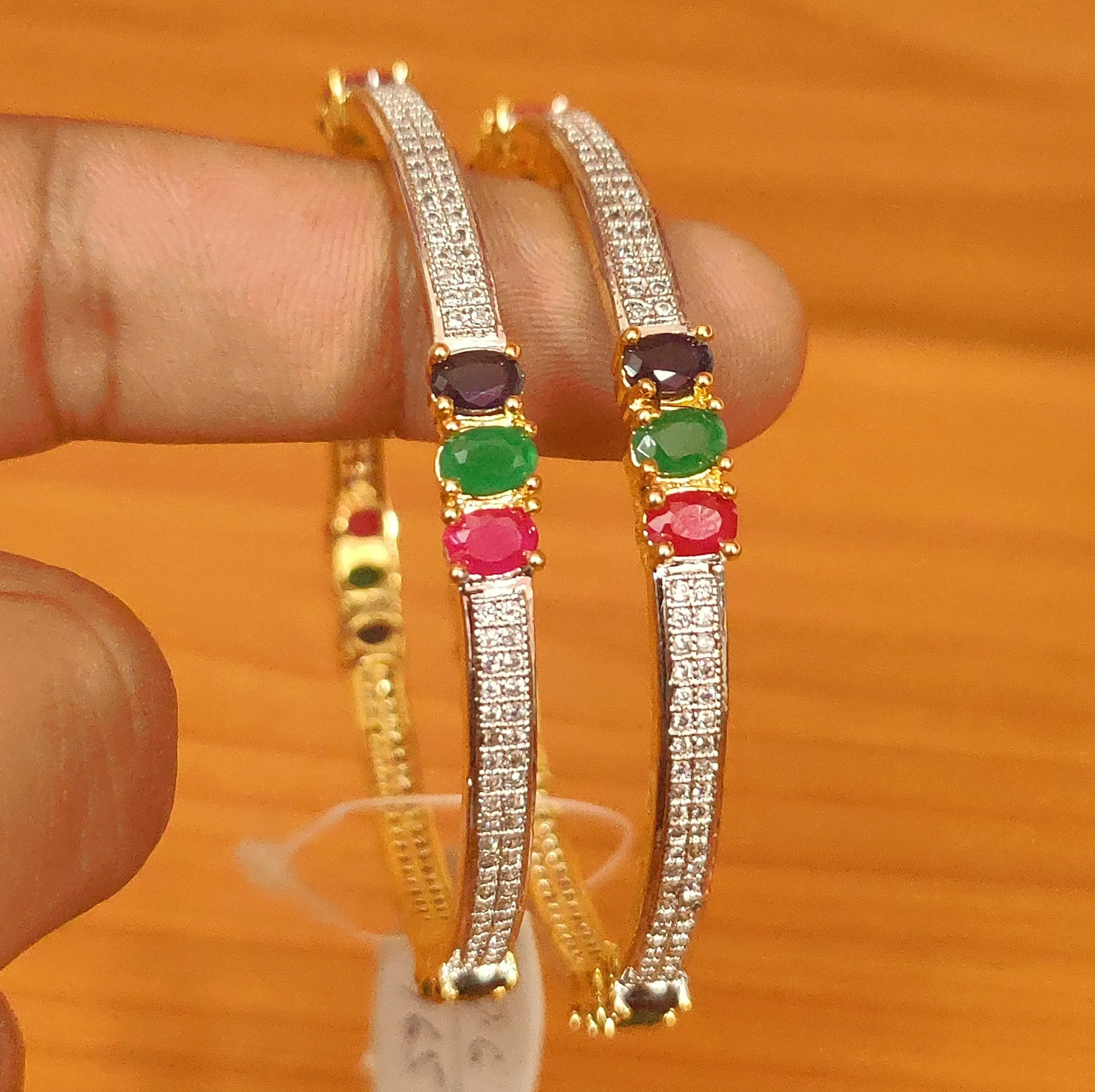 MULTICOLOUR CZ STUDDED DIAMOND LOOK BANGLES
