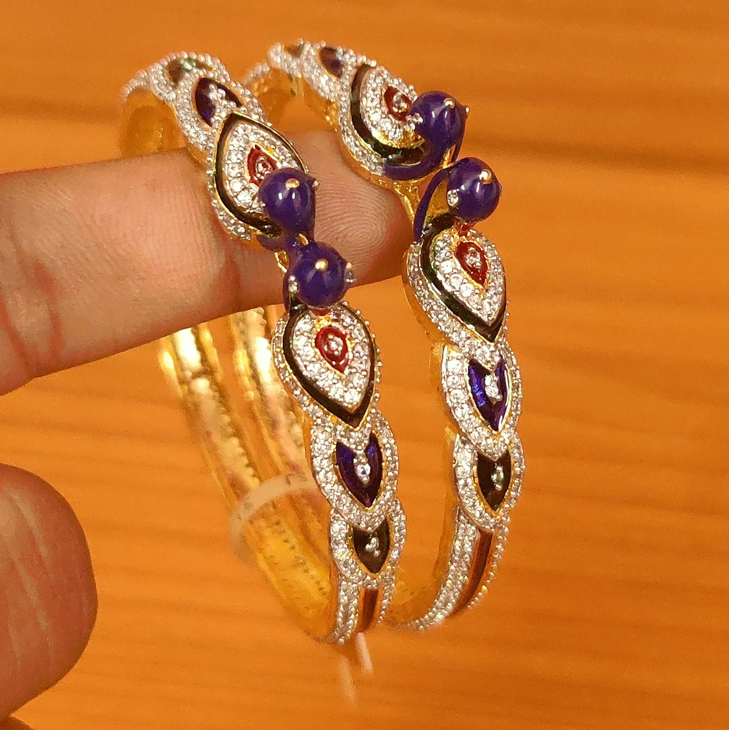 MULTICOLOUR PEACOCK MEENAKARI DIAMOND LOOK BANGLES