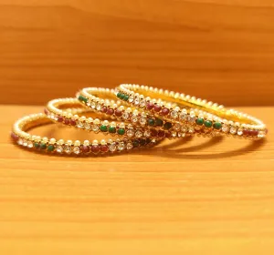 MULTICOLUR IMITATION BEADS AND PEARL SET OF 4 BANGLES