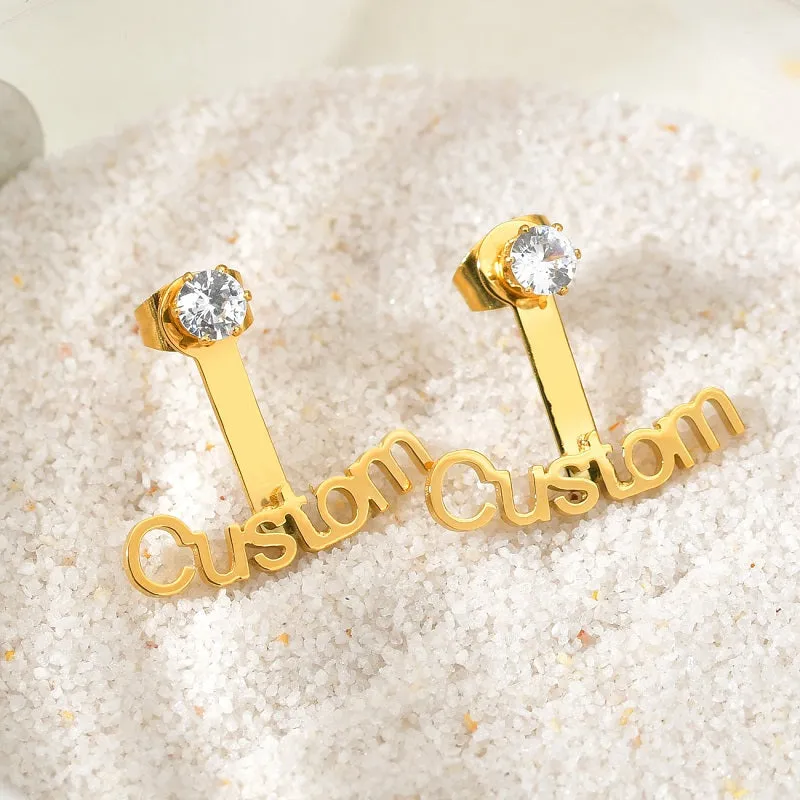 Name Earrings Personalized 18K Gold Plated Nameplate Stub Earrings Custom Name Drop Earrings for Womens Girls