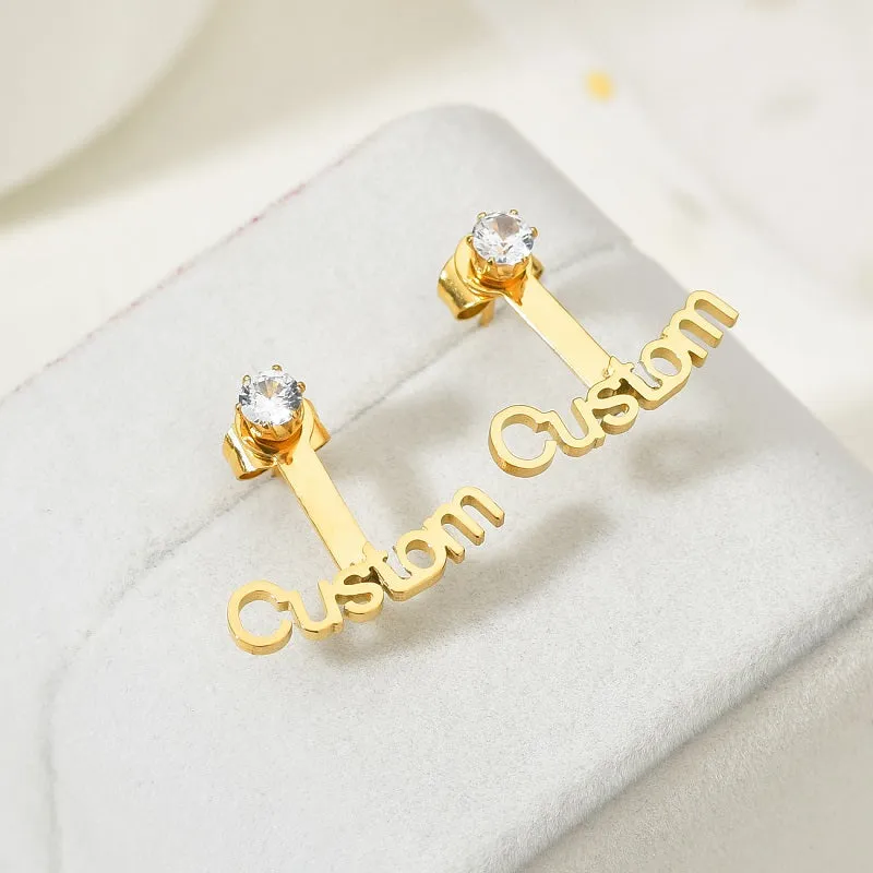 Name Earrings Personalized 18K Gold Plated Nameplate Stub Earrings Custom Name Drop Earrings for Womens Girls