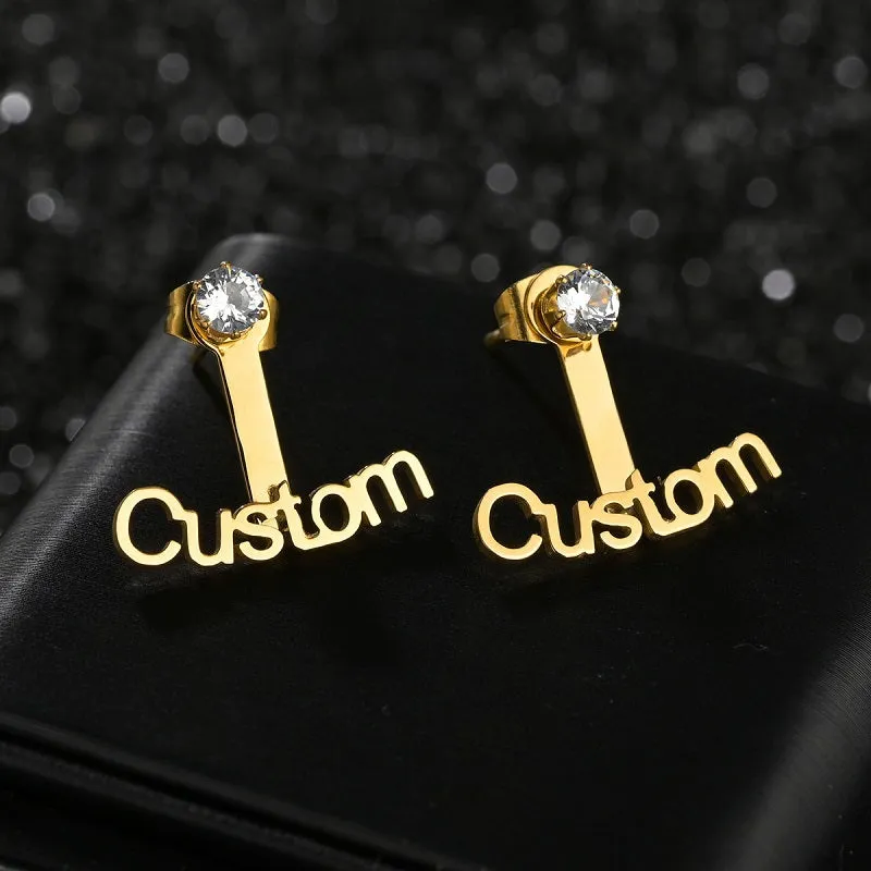 Name Earrings Personalized 18K Gold Plated Nameplate Stub Earrings Custom Name Drop Earrings for Womens Girls