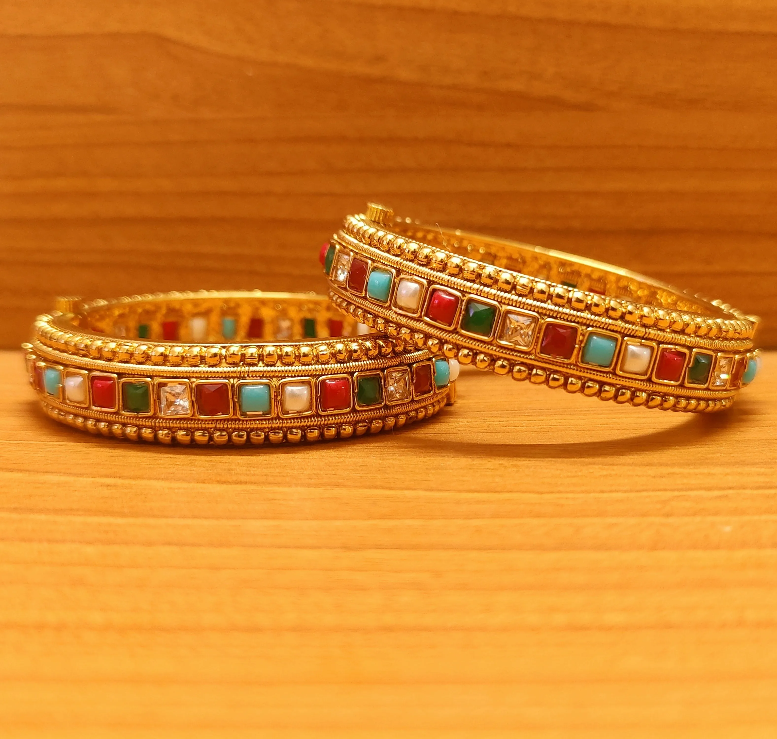 NAVRATAN LOOK GOLD PLATED OPENABLE BANGLES