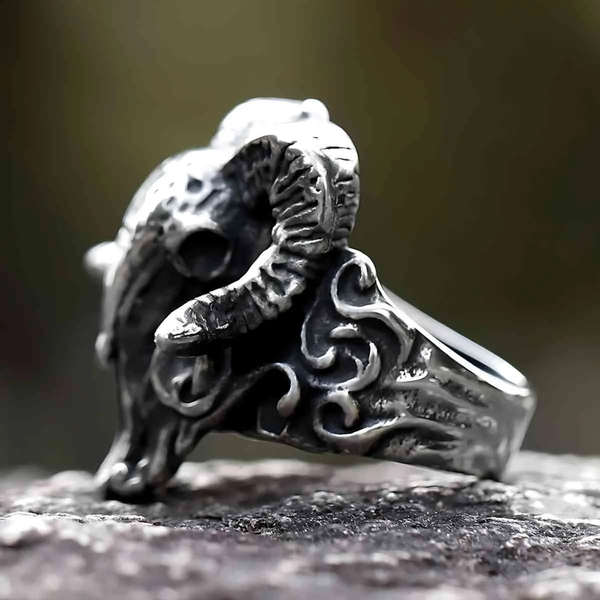 Occult Ram Skull Ring