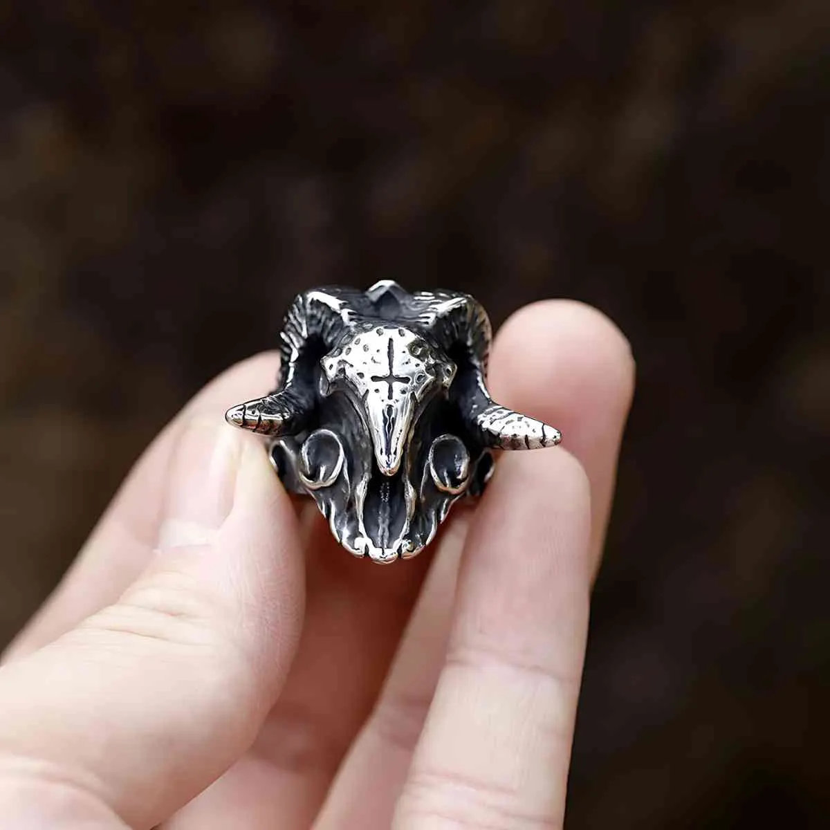 Occult Ram Skull Ring