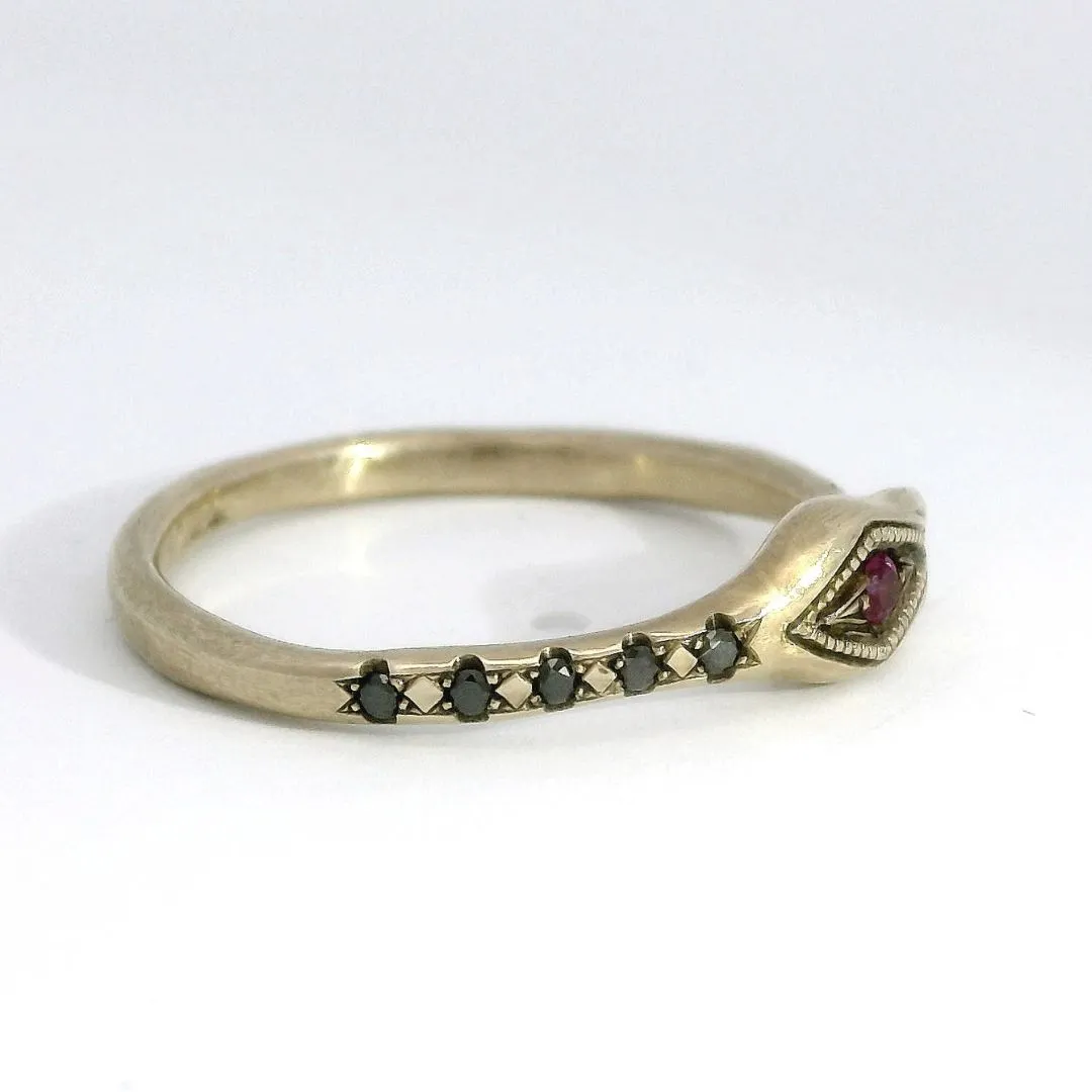 Ourobors - Ruby & Black Diamond Gold Snake Ring
