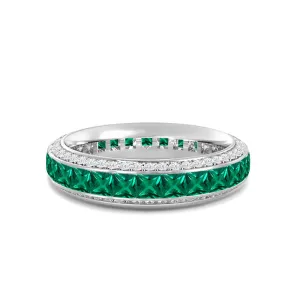 Pave Sides and Created Emerald Princess Eternity Ring