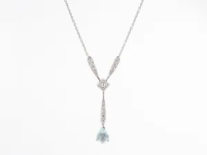 Pear Cut Aquamarine Necklace in 14k White Gold