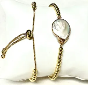 Pearl and Gold Ball Bracelet