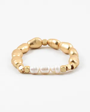 Pearl and Matte Bead Stretch Bracelet