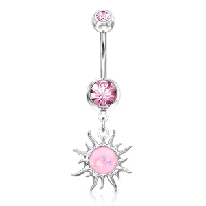 Pink Sun Opal Glitter Belly Ring