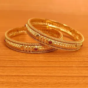 PINK ZIRCON GOLD PLATED LEAF PATERN BANGLES